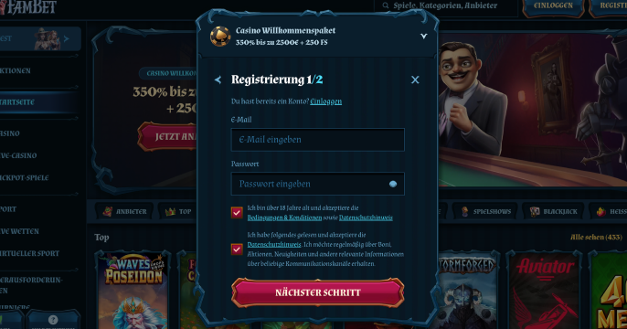 Registrierung bei Fambet Casino
